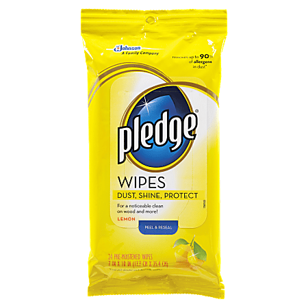 Pledge® Furniture Polish Wipes, Lemon Scent, 7" x 11", Pack Of 12