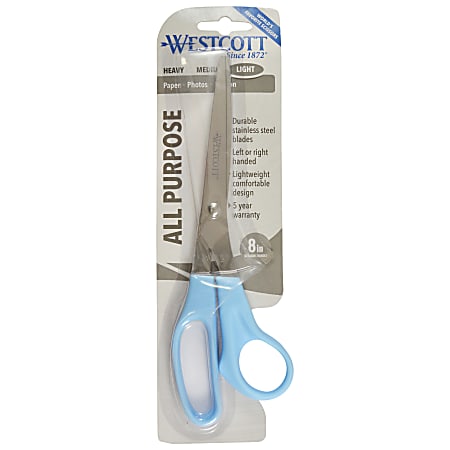 Soft Handle Stainless Steel Scissors, 8, Straight, Blue/Gray
