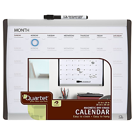 Quartet® Magnetic Dry-Erase Whiteboard Calendar Board, 11" x 14", White