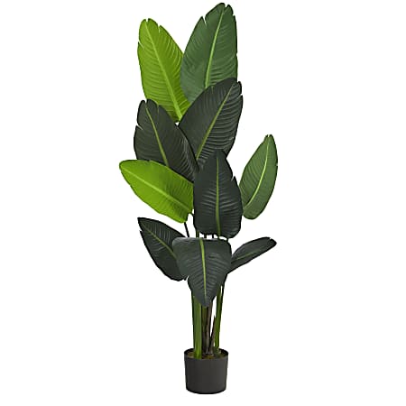 Nearly Natural Traveler’s Palm 58”H Artificial Tree With Planter, 58”H x 23”W x 18”D, Green/Black