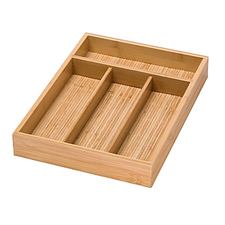 Honey-Can-Do 4-Compartment Bamboo Cutlery Tray, 2"H x 10 1/4"W x 14"D