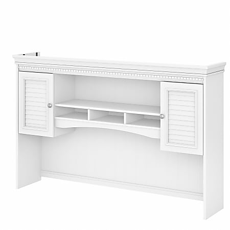 Bush Furniture Fairview 60"W Hutch For L-Shaped Desk, Shiplap Gray/Pure White, Standard Delivery