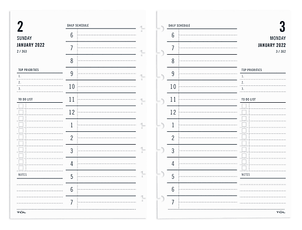 TUL® Discbound Daily Refill Pages, Junior Size, January To December 2022, TULJRFLR-1PG