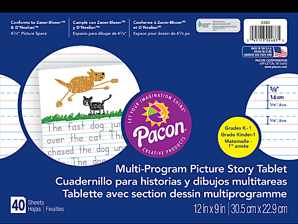 Pacon® Multi-Program Paper Tablets, Grades K - 1, 12" x 9", 5/8" Ruling, 80 Pages (40 Sheets)