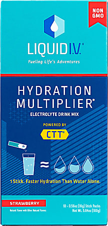 Liquid IV Strawberry Hydration Multiplier 0.56 Fl Oz Pack Of 10 Pouches -  Office Depot