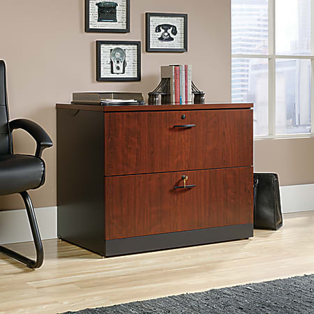 Sauder® Via 36"W Lateral 2-Drawer File Cabinet, Classic Cherry/Soft Black