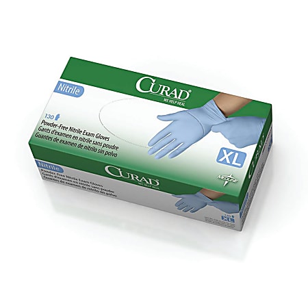 CURAD® Powder-Free Textured Nitrile Exam Gloves, X-Large, Blue, Box Of 130 Gloves