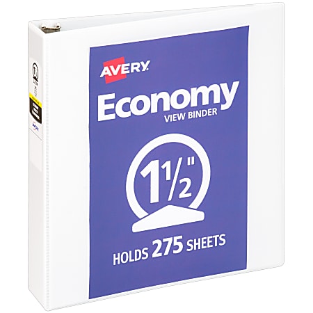 Avery® Economy View 3 Ring Binder, 1.5" Round Rings, White, 1 Binder