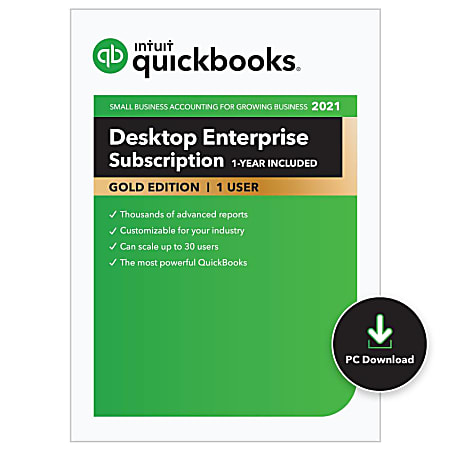 Intuit® QuickBooks® Desktop Enterprise 2021, Gold, For 1 User, 1-Year Subscription, Windows®, Download
