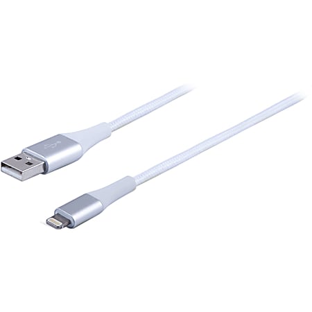 Ativa® USB-Type-A-To-Lightning Braided Aluminum Charge And Sync Cable, 3', White, 45842