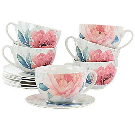 Martha Stewart Ceramic Floral Cup And Saucer Set, White