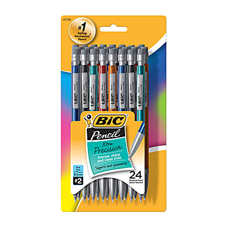 BIC Mechanical Pencils, Xtra Precision, Fine Point, 0.5 mm, Assorted Barrel Colors, Pack Of 24 Pencils