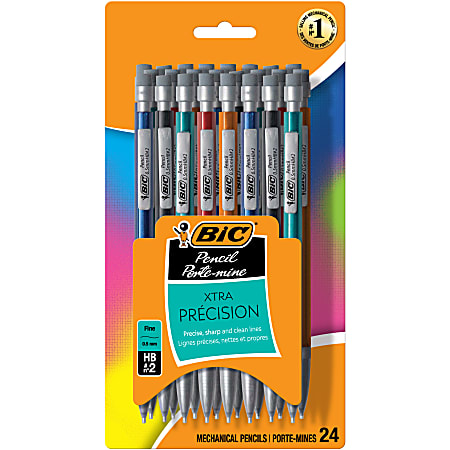 BIC Mechanical Pencils, Xtra Precision, Fine Point, 0.5 mm, Assorted Barrel Colors, Pack Of 24 Pencils