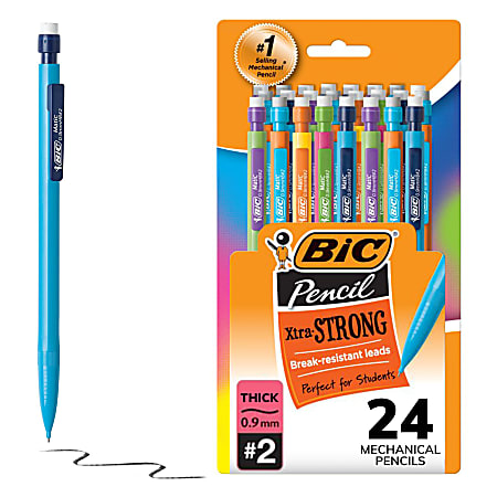 BIC Mechanical Pencils, Xtra Strong, 0.9 mm, Assorted Barrel Colors, Pack Of 24 Pencils