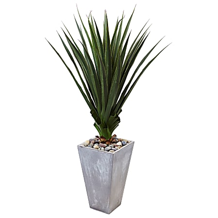 Nearly Natural 5'H Spiked Artificial Agave With Planter, 60"H x 36"W x 36"D, Gray/Green