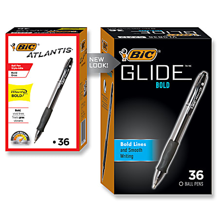 BIC Glide Bold Ballpoint Pens Bold Point 1.6 mm Translucent Barrel Black  Ink Pack Of 36 - Office Depot