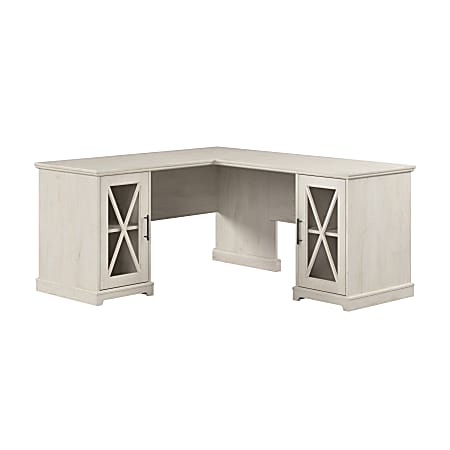 Bush Business Furniture Lennox 60"W Farmhouse L-Shaped Corner Desk With Storage Cabinets, Linen White Oak, Standard Delivery