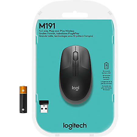 Logitech M190 Full Size Ambidextrous Wireless Mouse Charcoal 