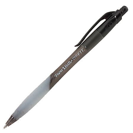 Paper Mate® Pro-Fit™ Retractable Ballpoint Pens, Fine Point, 0.8 mm, Black Barrel, Black Ink, Pack Of 12