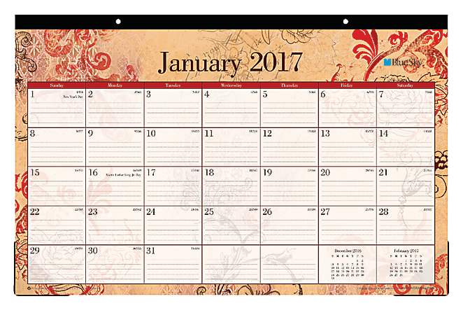Blue Sky® 50% Recycled Desk Pad Calendar, 17" x 11", Heather, January-December 2017
