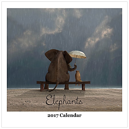 Retrospect Monthly Square Wall Calendar, 12 1/4" x 12", Elephants, January to December 2017
