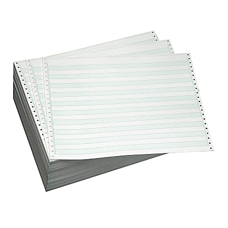 Office Depot® Brand Computer Paper, 3 Parts, 15 Lb, 14 7/8" x 11", Non-Perforated, Carbonless, 1/2" Green Bar, Box Of 1,200 Sheets