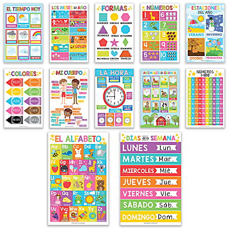 Hadley Designs Laminated Posters, Colorful Spanish Preschool Educational, Set Of 12