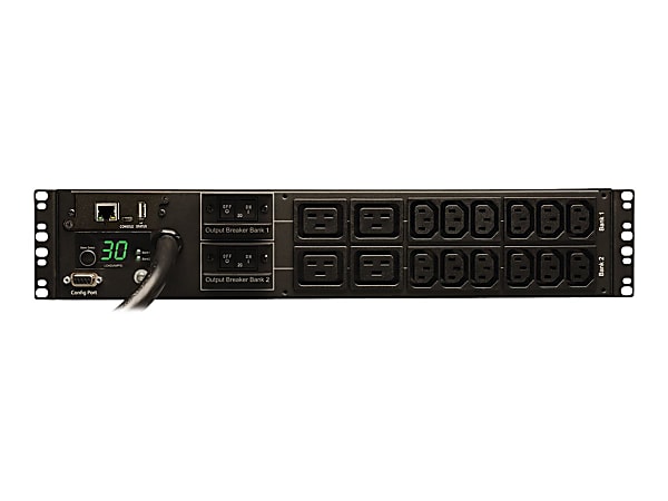 Tripp Lite PDU Monitored 208V/240V 30A 12 C13; 4 C19 L6-30P Horizontal 2URM - Horizontal rackmount - power distribution unit (rack-mountable) - 30 A - AC 208/240 V - 5.8 kW - Ethernet 10/100 - input: NEMA L6-30 - output connectors: 16 - 2U