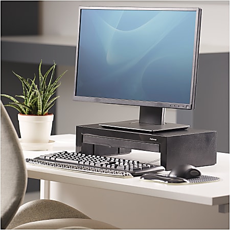 Fellowes Designer Suites Height Adjustable Monitor Riser With Storage Tray  4.38 H x 16 W x 9.38 D Black - Office Depot