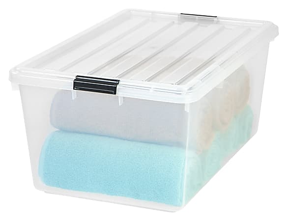 IRIS Plastic Storage Container With HandlesLatch Lid 22 x 16 12 x 13 Clear  - Office Depot