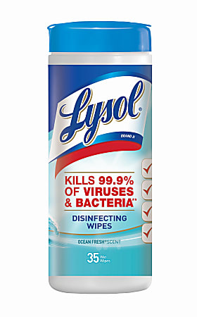 Lysol® Disinfecting Wipes, Ocean Fresh Scent, Tub Of 35