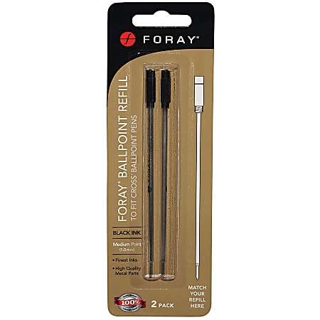 FORAY® Pen Refills For Cross® Ballpoint Pens, Medium Point, 1.0 mm, Black, Pack Of 2
