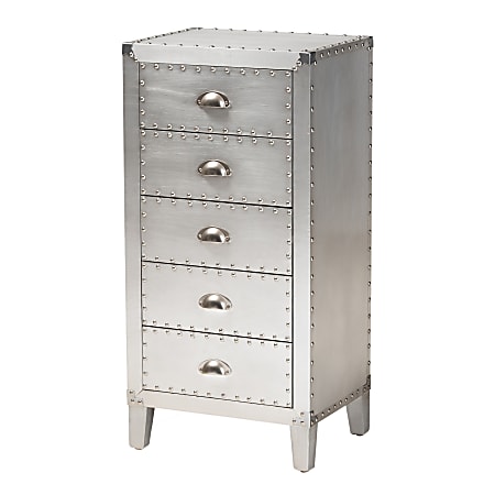 Baxton Studio Carel 5-Drawer Accent Storage Cabinet, Silver