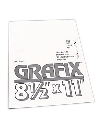 Grafix Matte Acetate Sheets, 8 1/2" x 11", 0.005" Thick, Pack Of 100