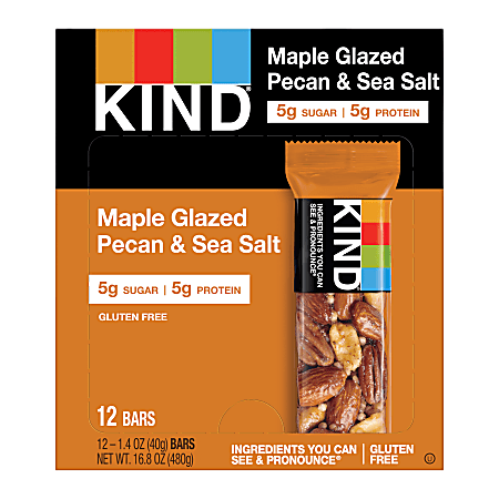 KIND Maple Glazed Pecan And Sea Salt Nut And Spice Bars, 1.4 Oz, Box Of 12