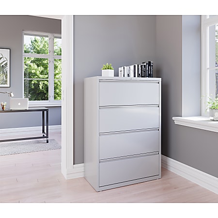 Lorell Fortress 36 W x 18 58 D Lateral 4 Drawer File Cabinet Light