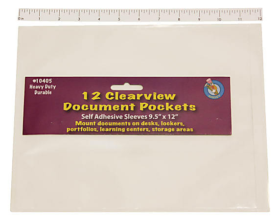 Ashley Productions Document Pockets, 9 1/2" x 12", Clear, 12 Pockets Per Pack, Set Of 3 Packs