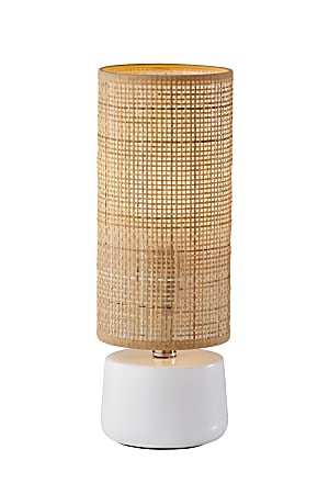 Adesso® Sheffield Table Lantern, 16"H, Rattan Shade/White Base