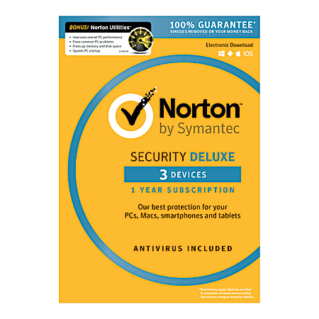 Norton™ Security Deluxe Plus Norton Utilities, 1-Year Subscription, For 3 PC/Mac® Devices, Product Key