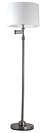 Adesso Simplee Aaron Swing Arm Floor Lamp, 57-2/5”H, White Textured Linen Shade/Antique Pewter Base