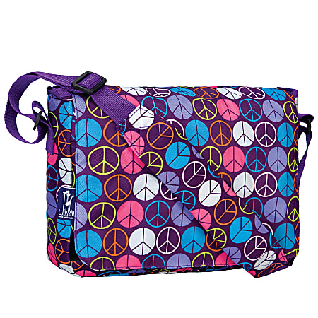 Wildkin Kickstart Messenger Bag, Peace Signs Purple
