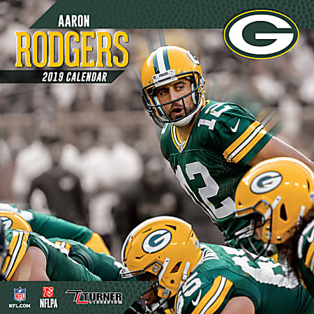 Turner Sports Monthly Wall Calendar, 12" x 12", Green Bay Packers Aaron Rodgers, January to December 2019