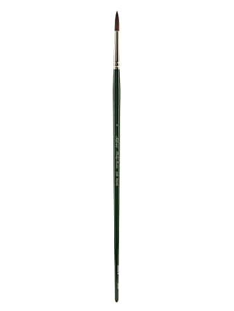 Silver Brush Ruby Satin Series Long-Handle Brush, 2500, Size 4, Round, Synthetic Bristles, Deep Green/Silver