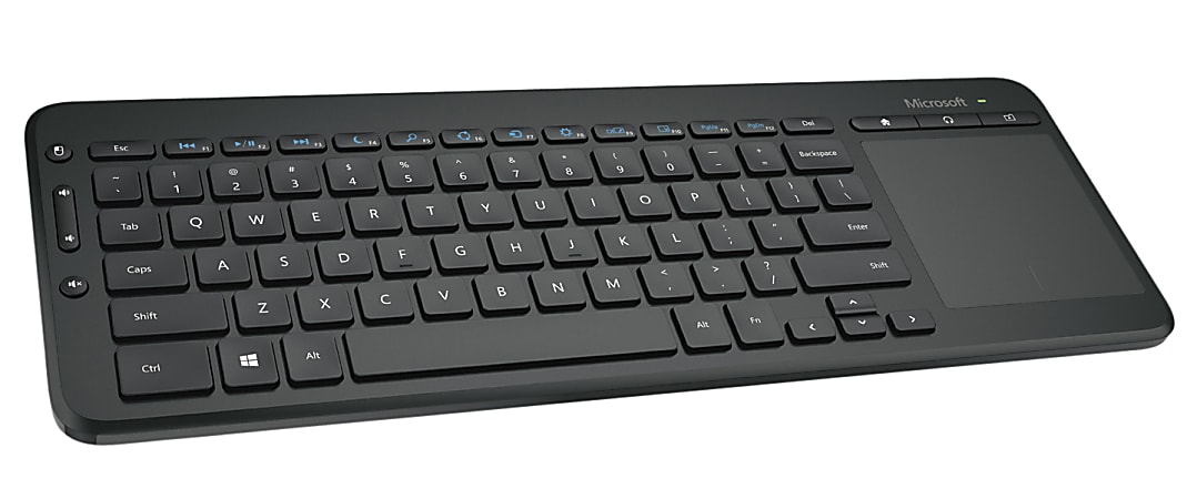Microsoft® Wireless All-In-One Media Keyboard, 14-15/16"L x 5-5/8"W x 1/5"D, Black, N9Z-00001
