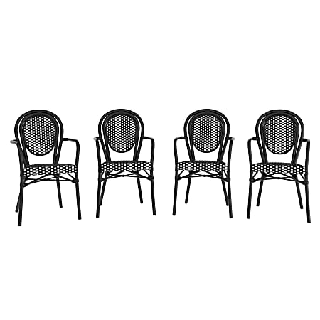 Flash Furniture 4 Pack Lourdes Indoor/Outdoor Commercial Thonet Bistro Stacking Chair with Arms, Black & White/Black Frame -4SDA6422ABKWBK