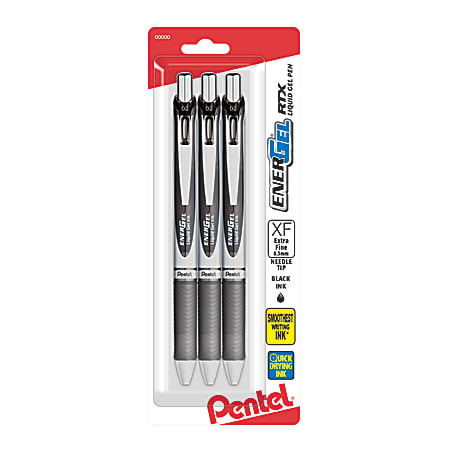 Pentel® EnerGel RTX Pens, 0.3 mm, Needle Point, Black Ink, Pack Of 3