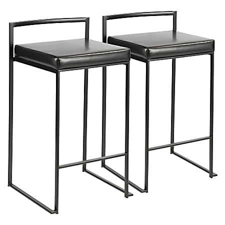 LumiSource Fuji Stacker Counter Stools, Black Seat/Black Frame, Set of 2 Stools