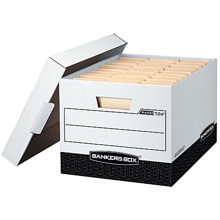 Bankers Box® R Kive® Heavy-Duty Storage Box With Locking Lift-Off Lid And Built-In Handles, Letter/Legal Size, 15" x 12" x 10", 60% Recycled, White/Black
