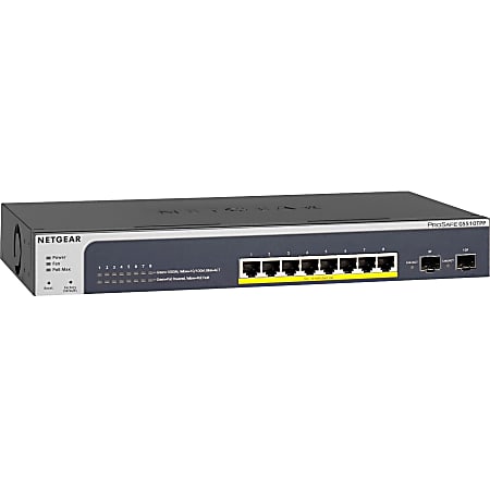 Netgear ProSAFE 8-Port PoE+ Gigabit Smart Managed Switch with 2 SFP Ports (GS510TPP) - 8 Ports - Manageable - Gigabit Ethernet - 1000Base-T - 3 Layer Supported - Modular - 2 SFP Slots - Power Supply