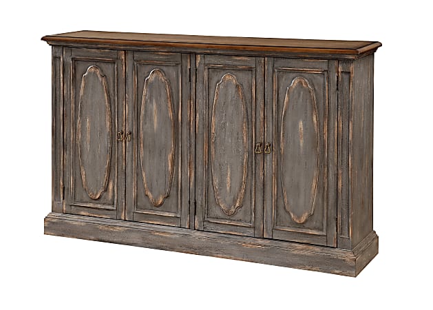 Coast to Coast Brooke Distressed Wood 4-Door Sideboard Credenza Cabinet, 40"H x 65"W x 15"D, Sicily Aged Blue Rub
